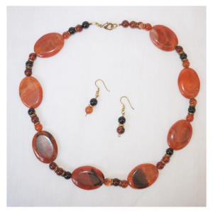Handmade Agate Necklace with matching earrings made in Kenya