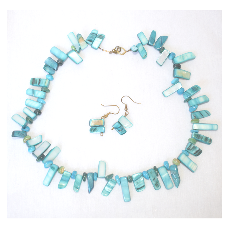 Handmade Mother of pearl Necklace with matching earrings made in Kenya
