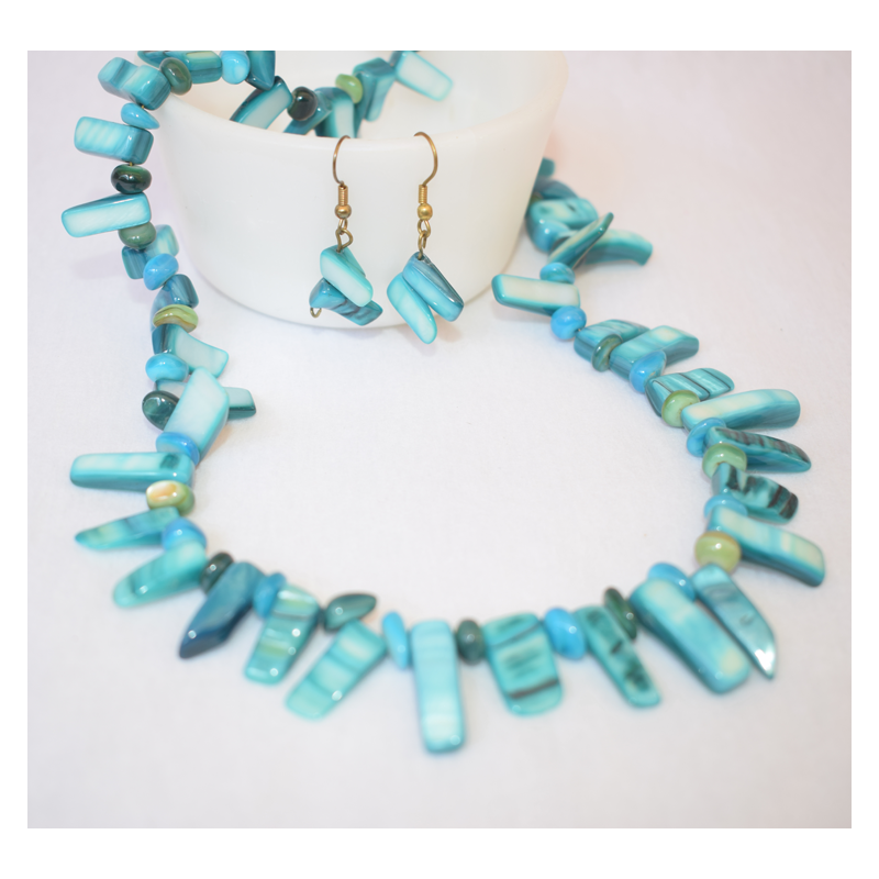 Handmade Mother of Pearl Necklace with matching earrings made in Kenya