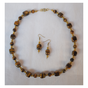 Handmade Tigers eye Necklace with matching earrings made in Kenya
